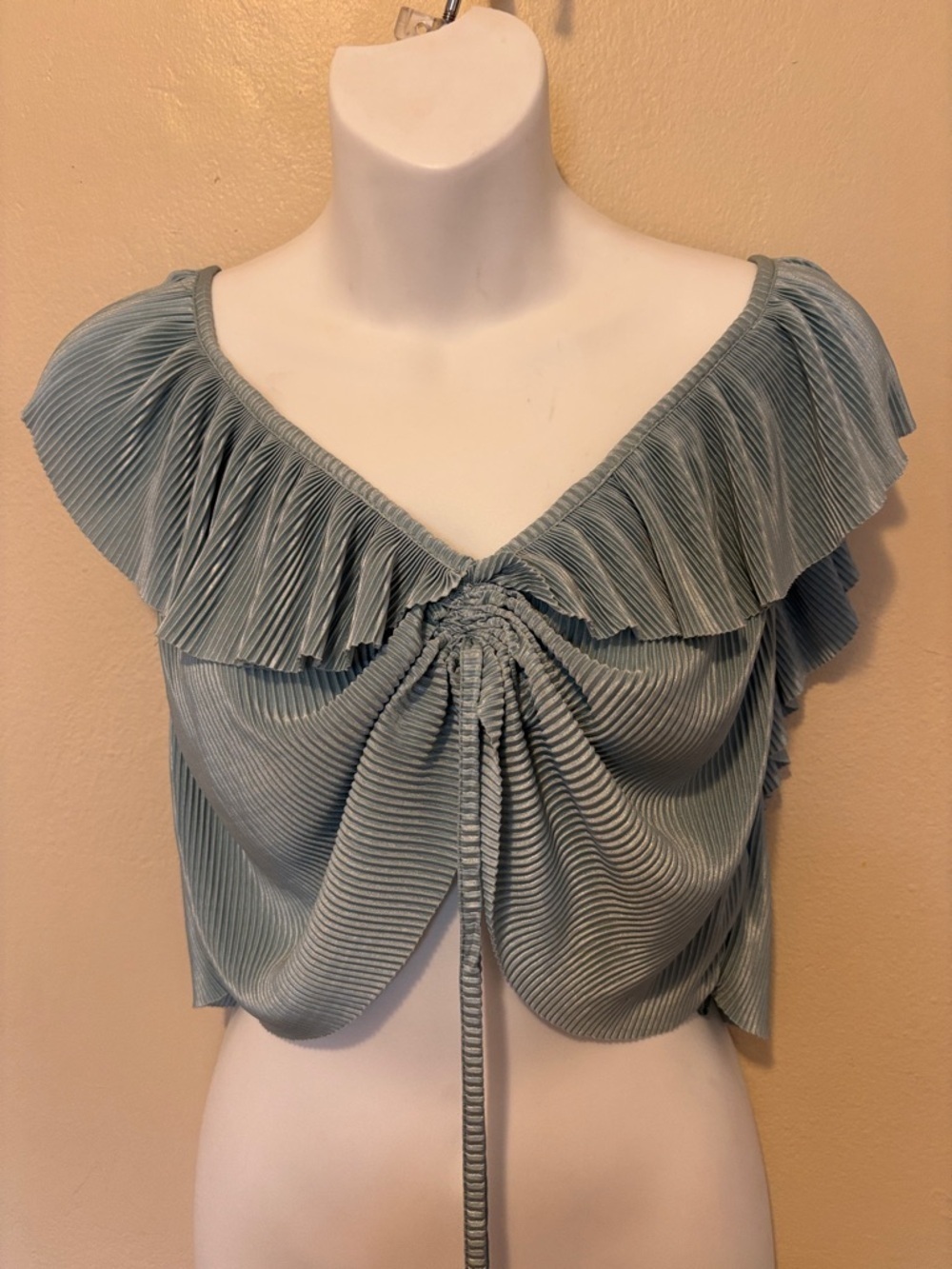 Zara Pleated Sage Green Tie-Front Crop Top